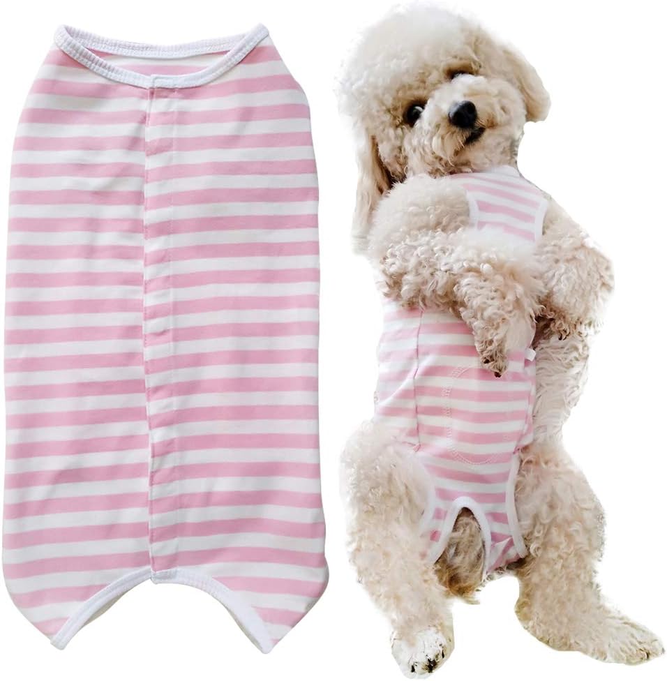 Dog Recovery Suit Post-Surgery Shirt, Pink & White Stripe