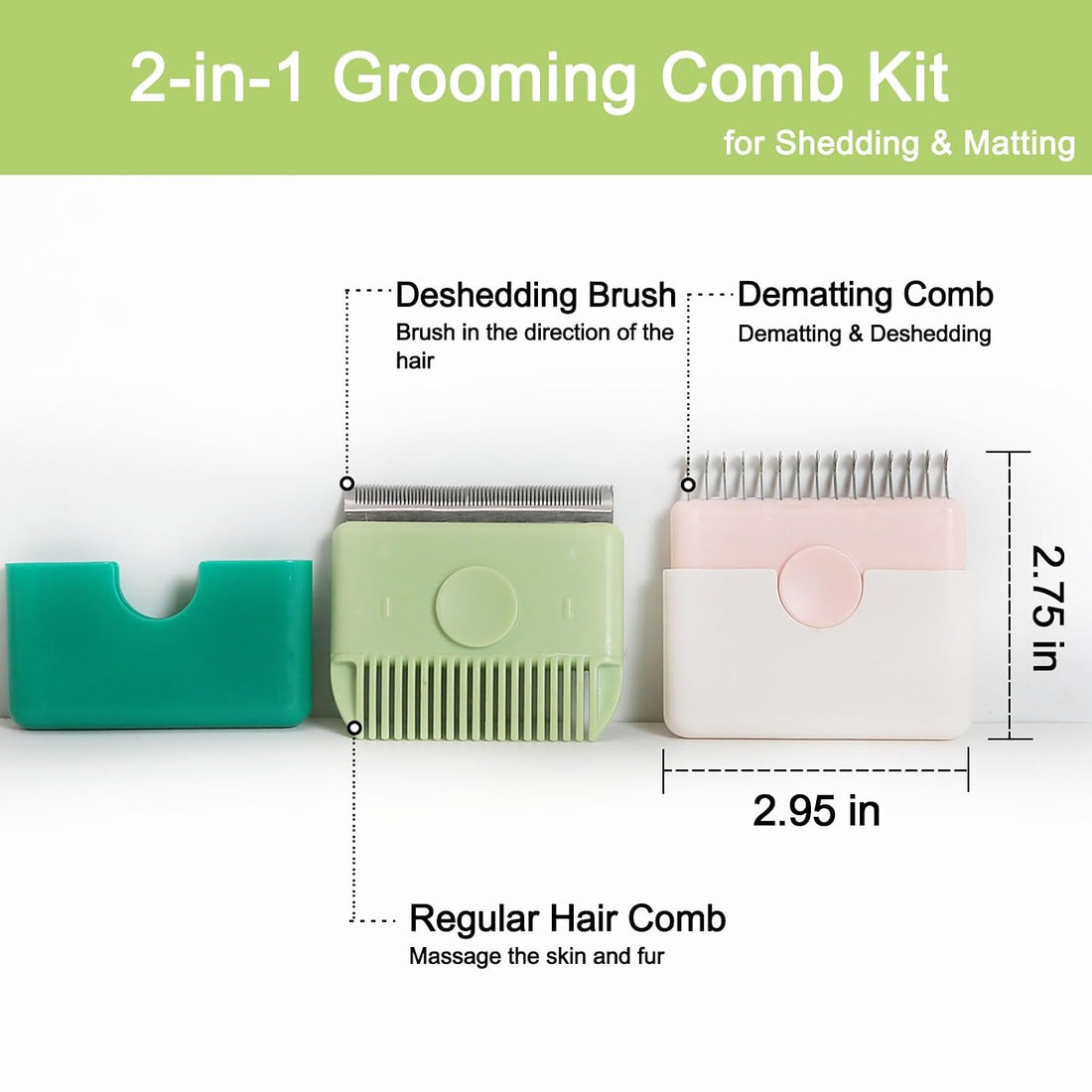 Cat Combs Set of 2, Portable Grooming Tool, Small, Pink & Green