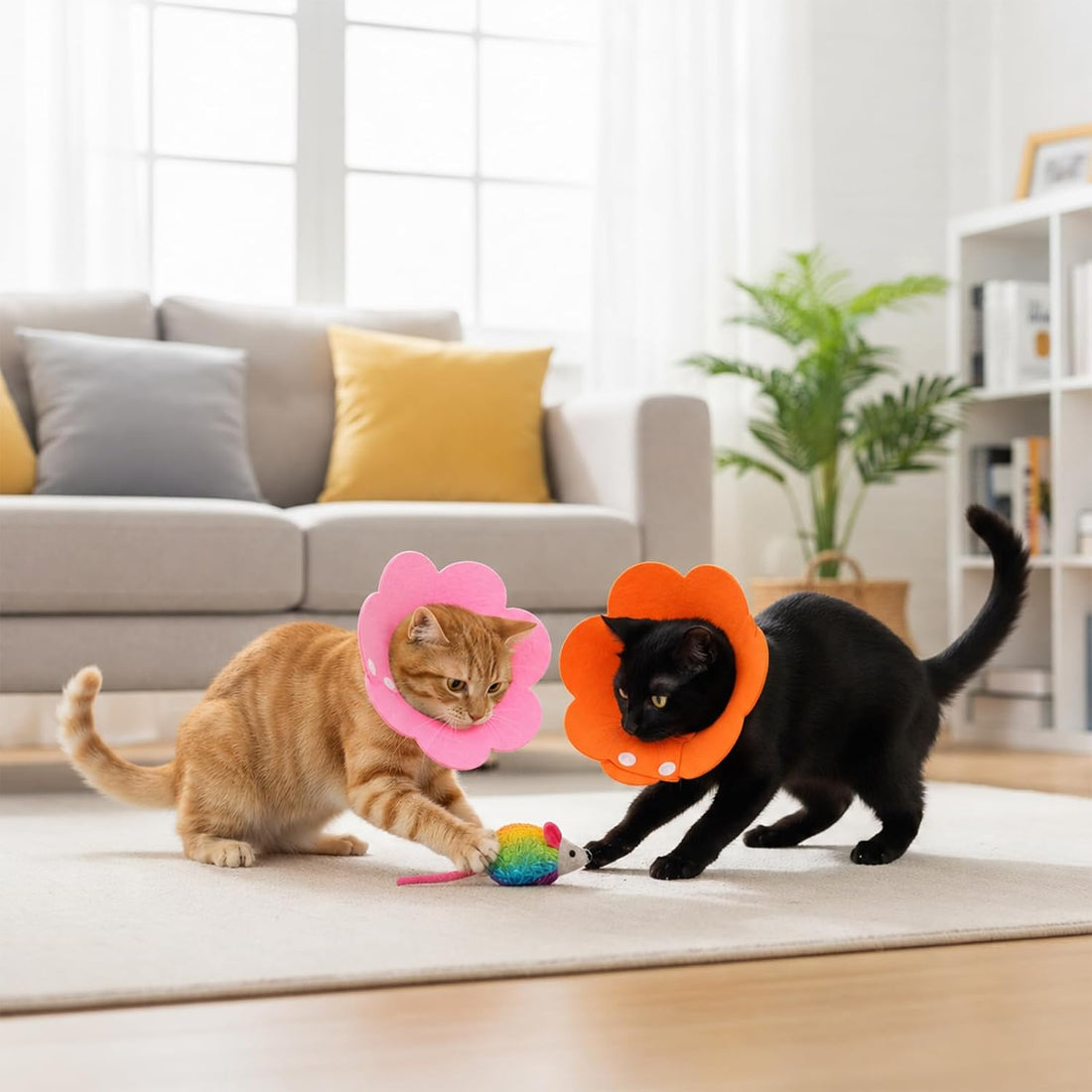 2 Pack Felt Cat Cone Collar Flower Adjustable Soft Cones for Cats