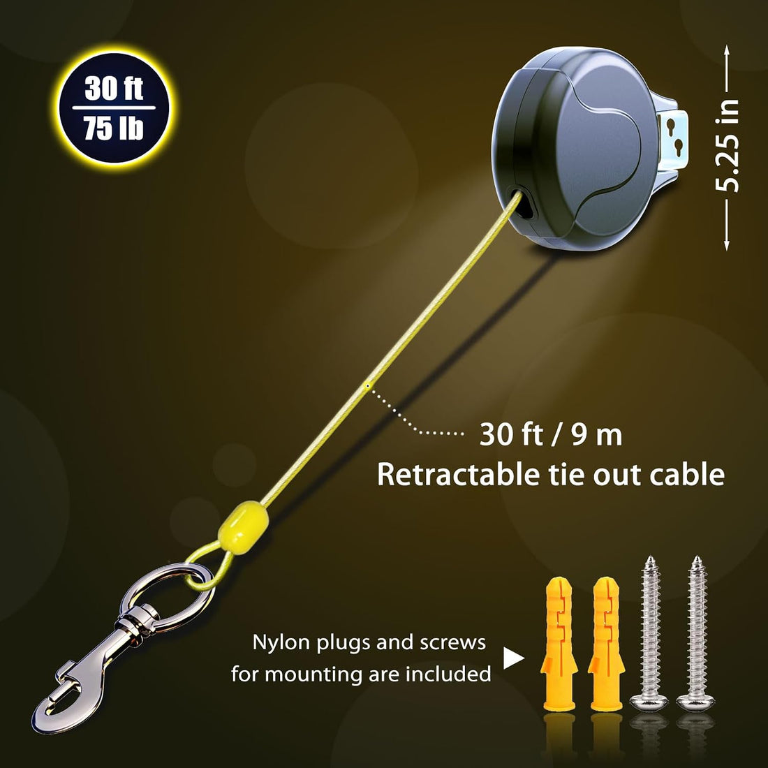 30FT Wall Mount Retractable Dog Tie Out Cable