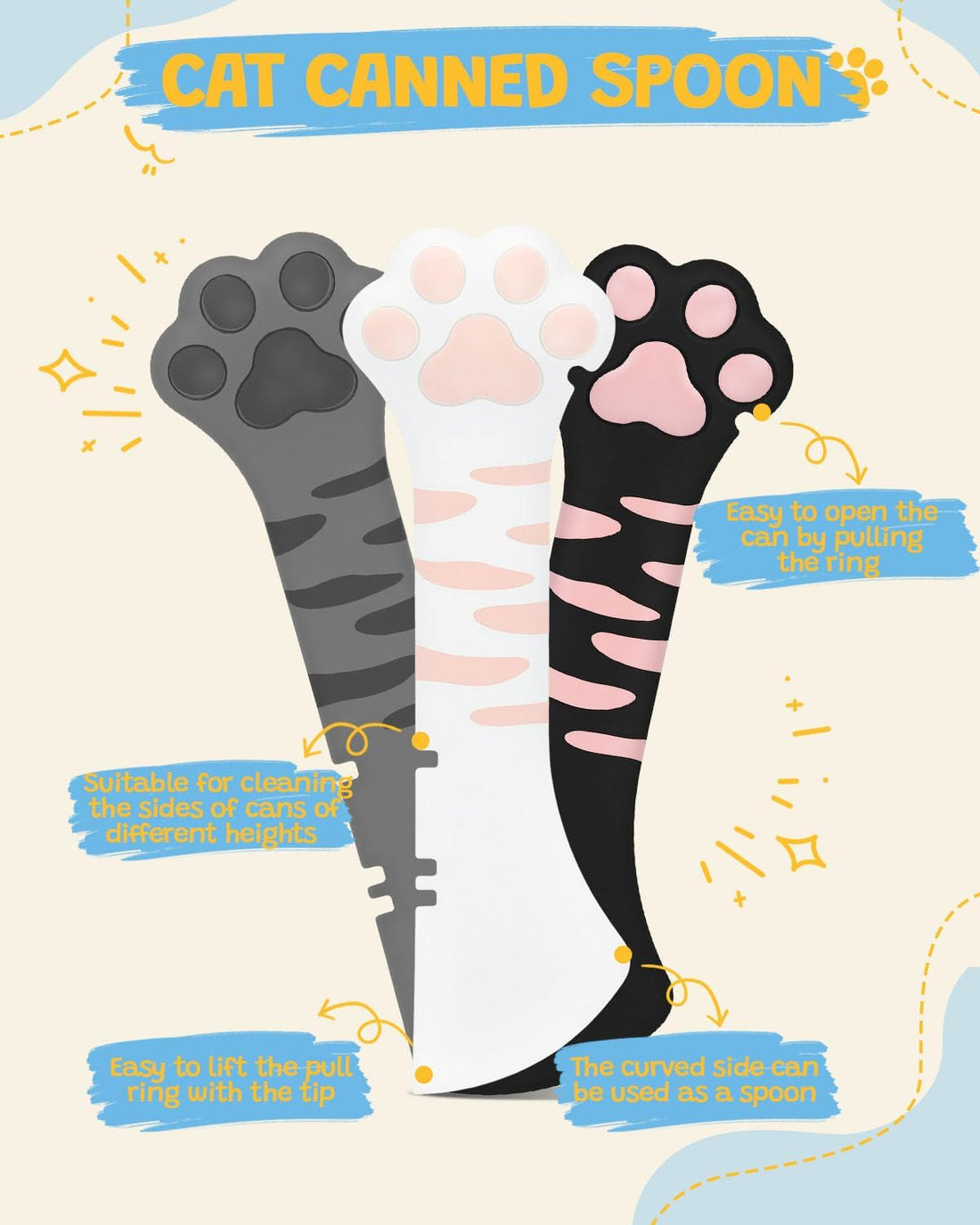 3Pcs Silicone Cat Food Spoon & Spatula, Cat Can Opener