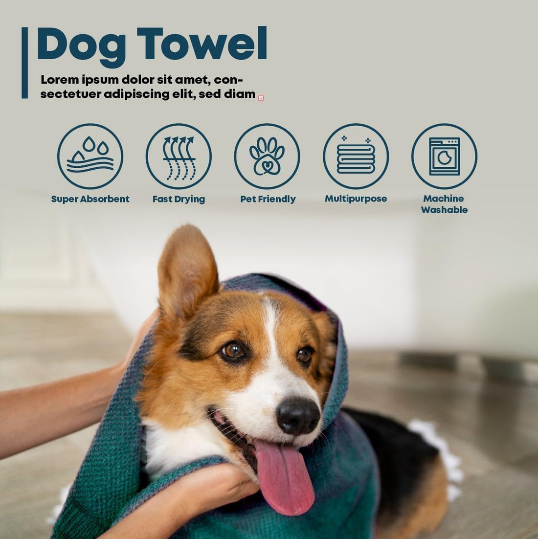Extra Large Dog Towel for Big Dogs, Blue, XL