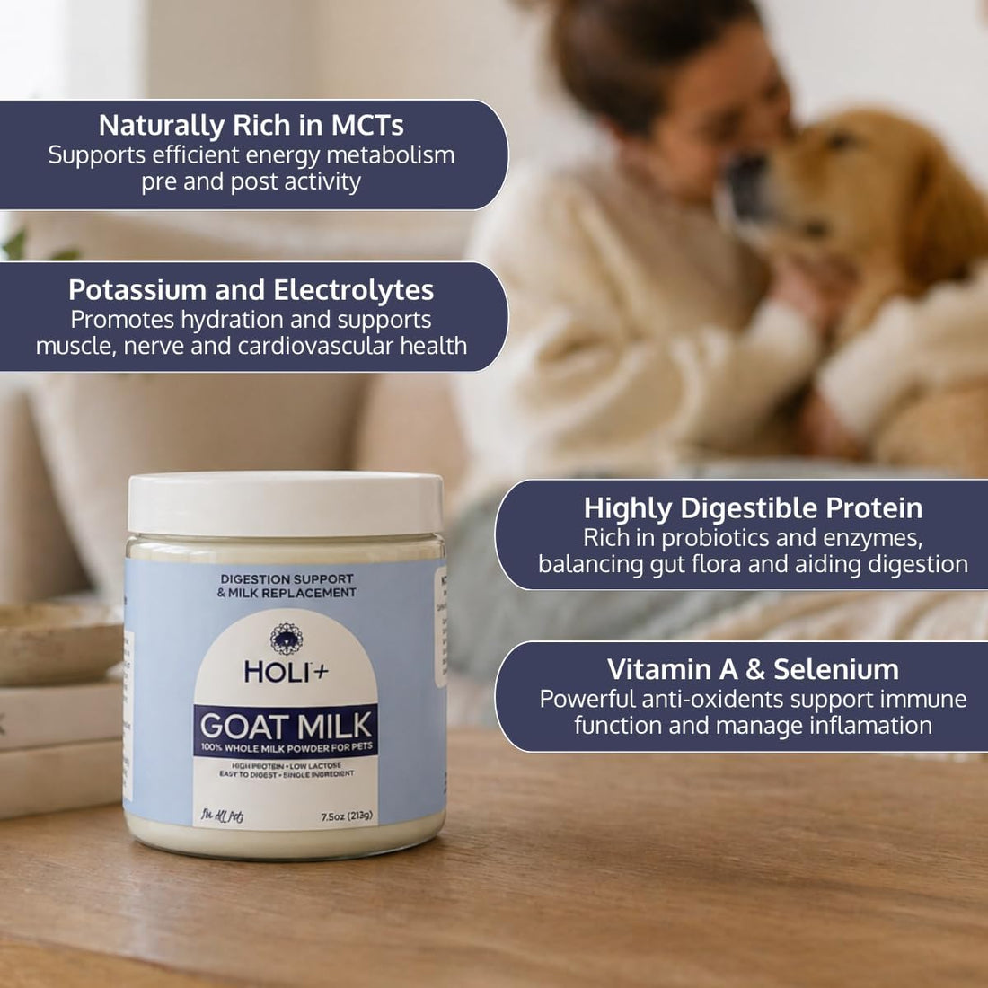 HOLI Goat Milk Powder - Dog Milk Replacer for Puppies, Adults