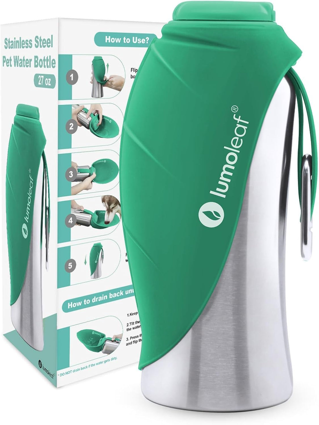 LumoLeaf Portable Dog Water Bottle 27 OZ