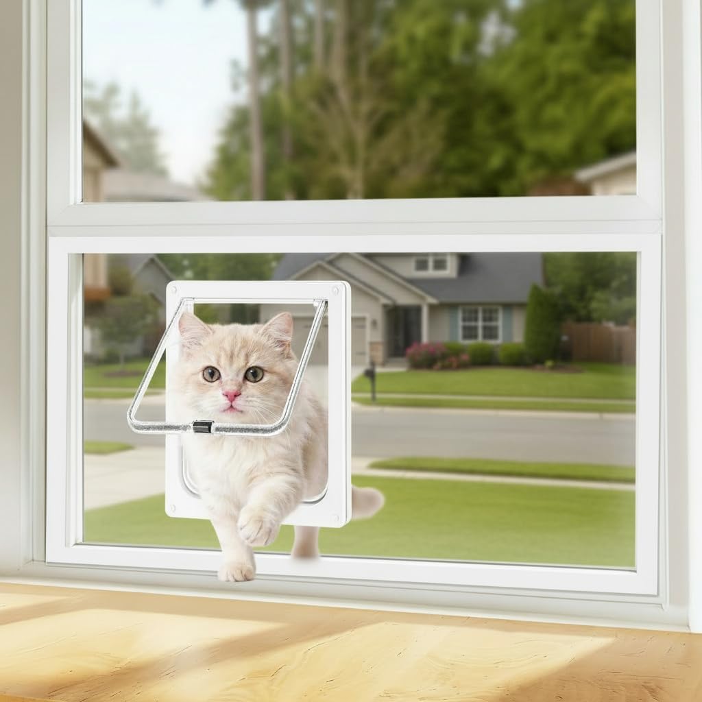 Cat Door for Window Insert, Fits 14-24 Inch, Clear Plexiglass
