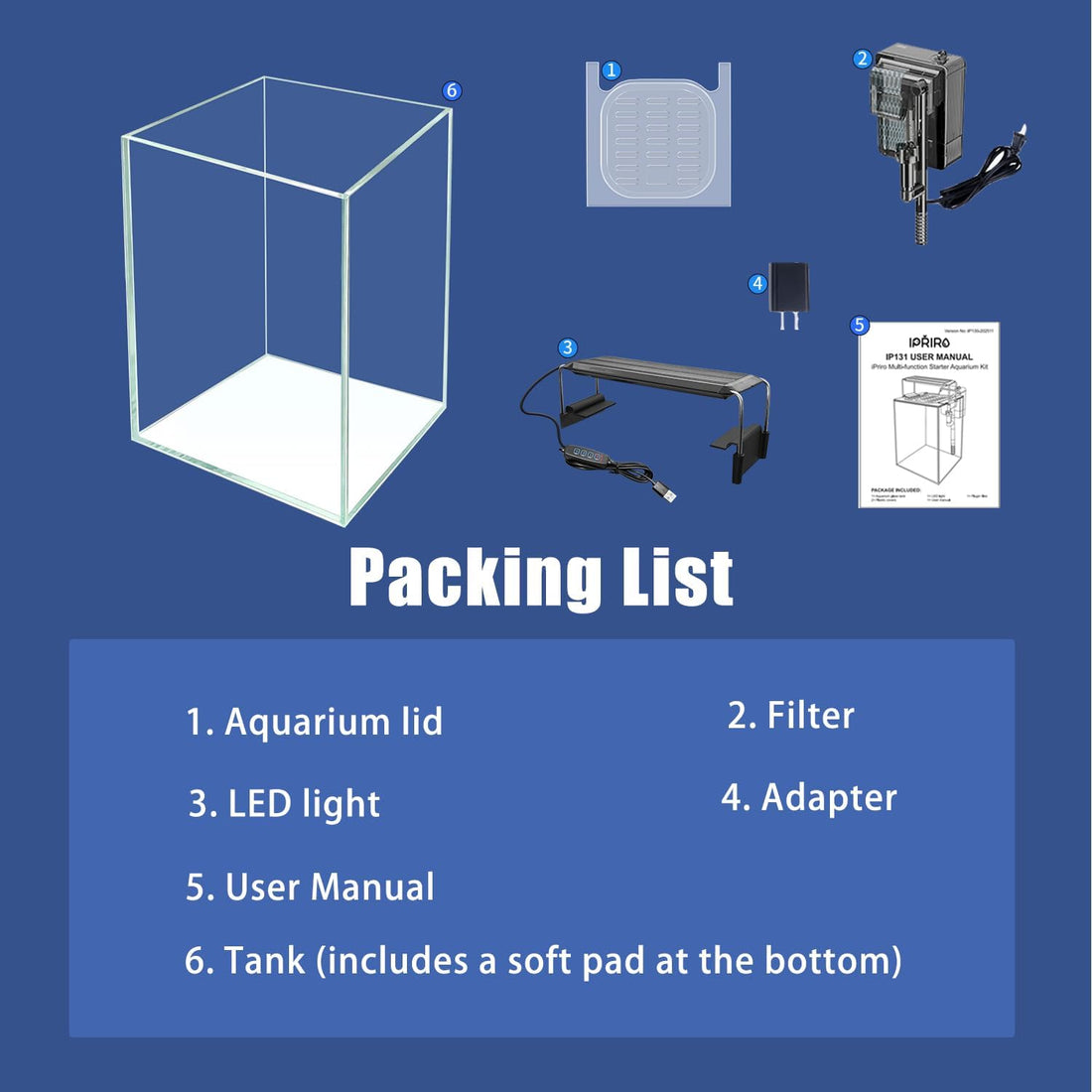 Ultra White Glass Aquarium Starter Kits 1.5 Gallon Small Fish Tank