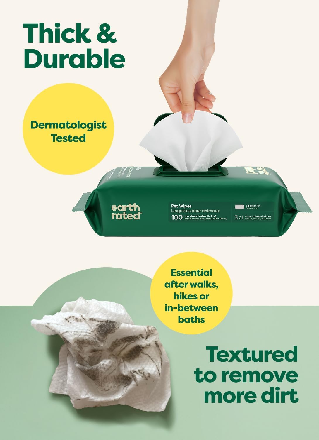 Earth Rated Pet Wipes for Dogs and Cats, Hypoallergenic