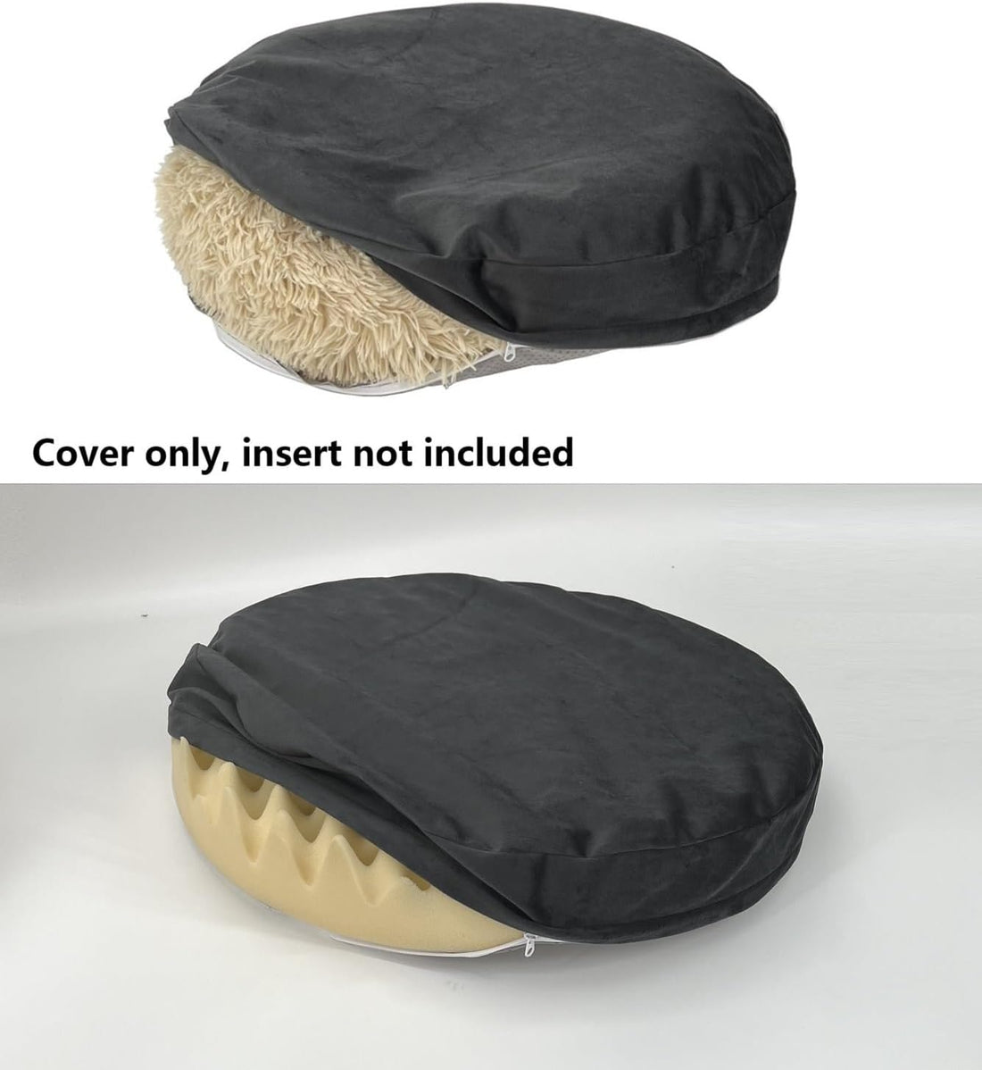 EechicSpace Grey Velvet Round Dog Bed Cover Waterproof Replacement