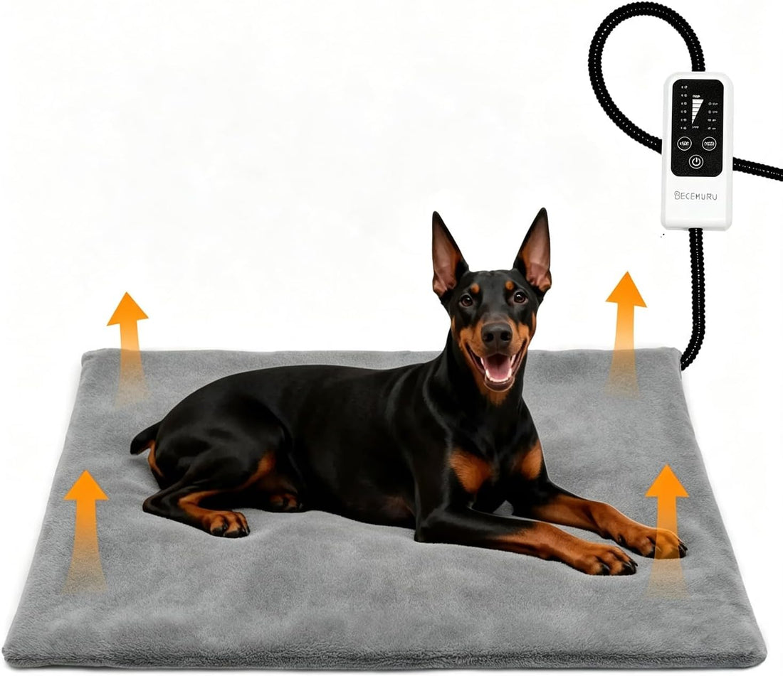 BECEMURU Pet Heating Pad for Large Dogs, Electric Heated Dog Bed, Gray