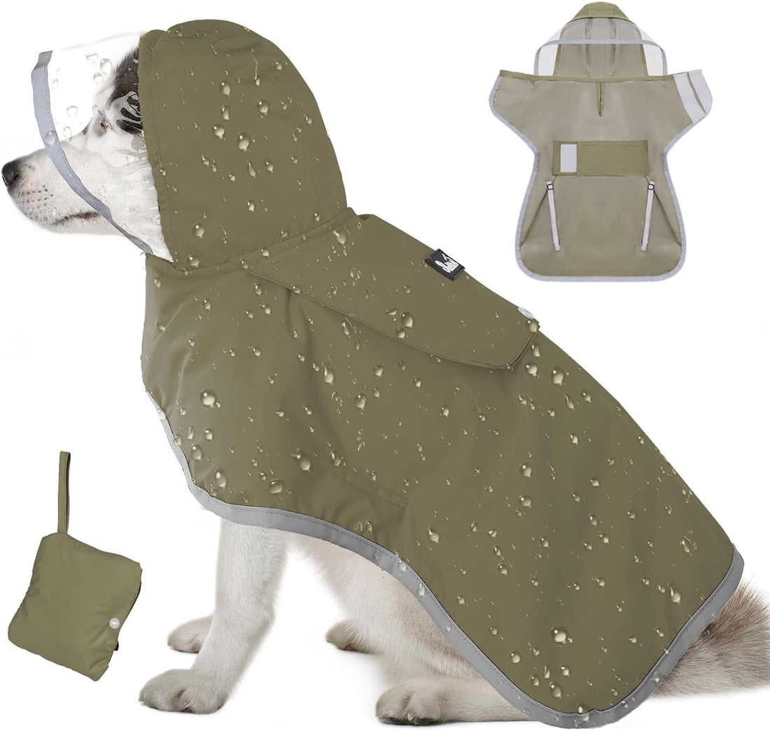 Lukovee Dog Raincoat, Ultra-Light Rain Jacket with Hood & Leash Hole