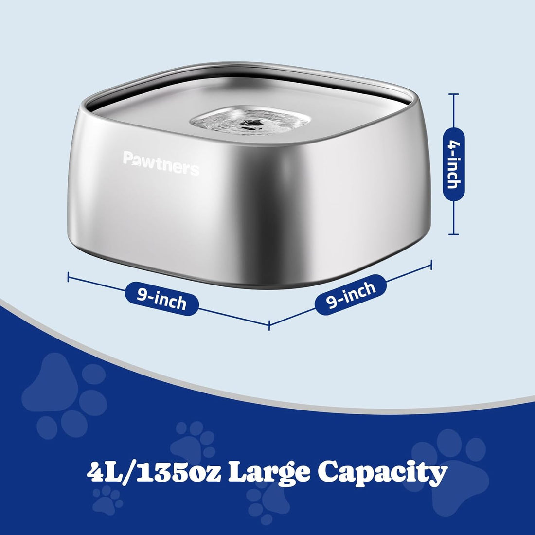 Pawtners All Stainless Steel Dog Water Bowl No Spill,135oz