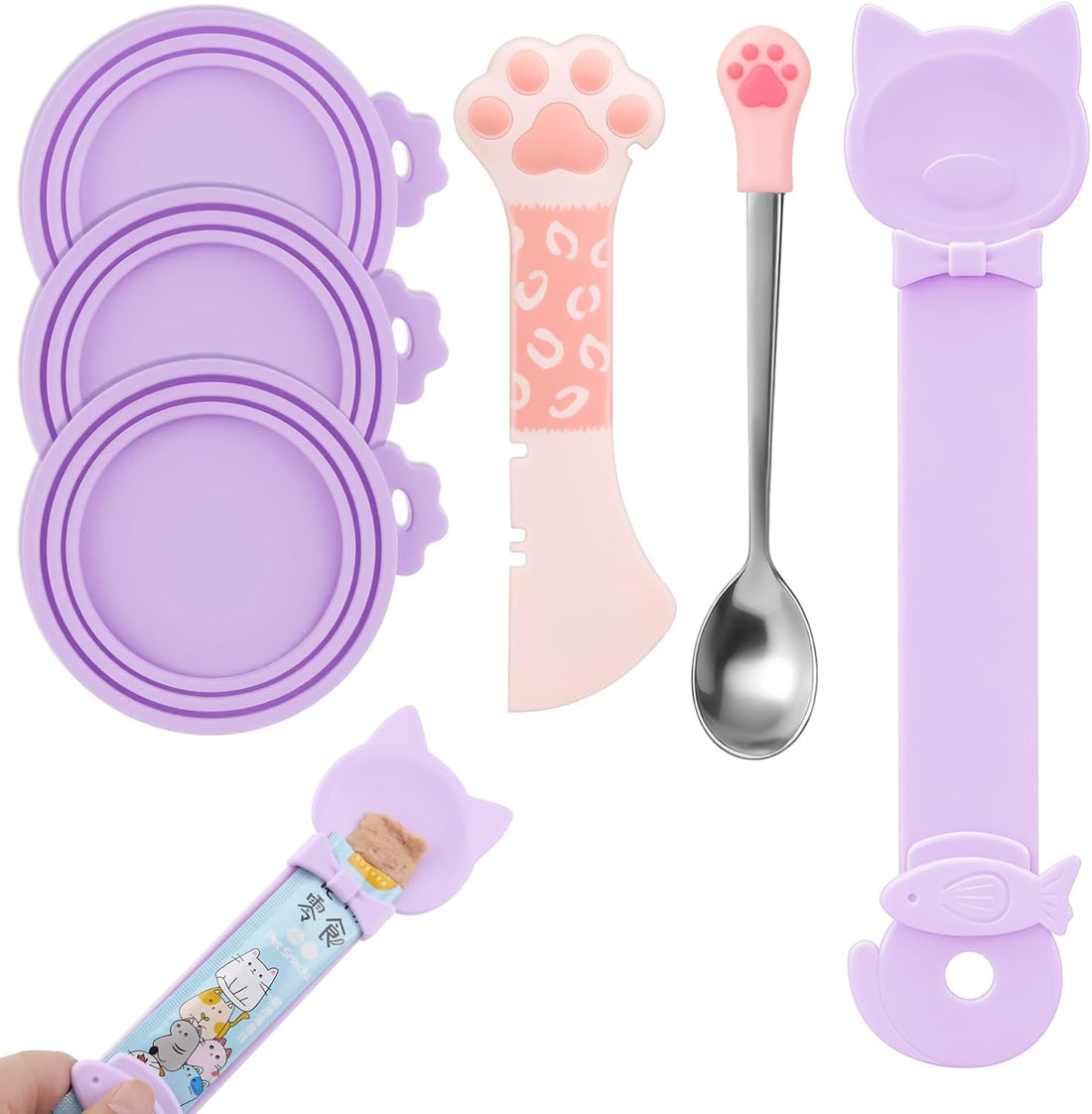 6Pcs Cat Food Can Covers Set, Cat Food Spoon & Can Opener