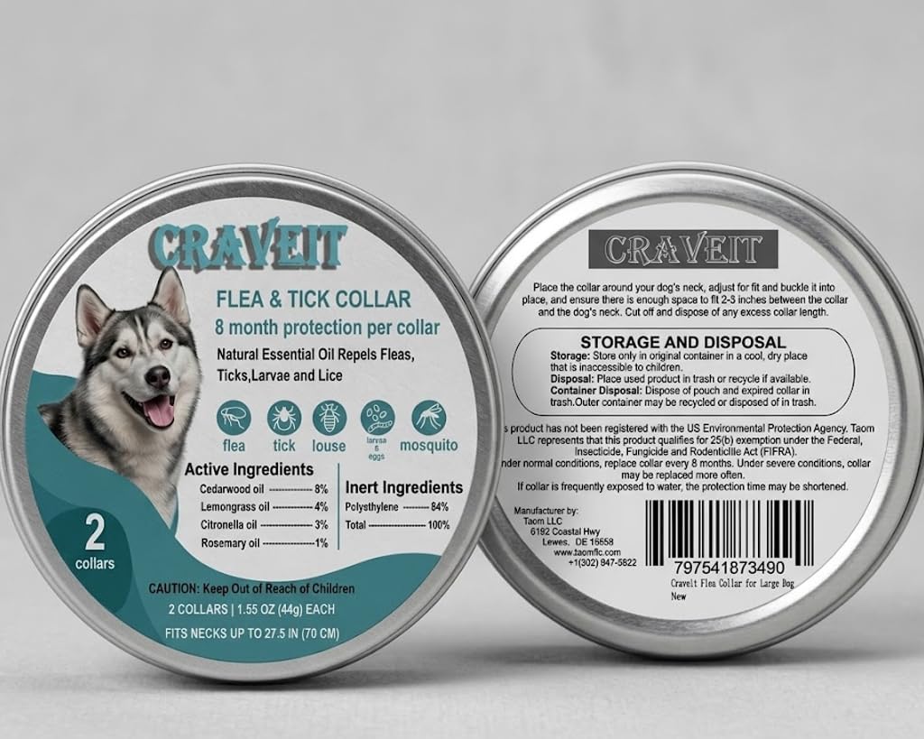 Craveit Flea and Tick Collar for Dogs, 2 Pack, Large Dogs Over 18 lbs