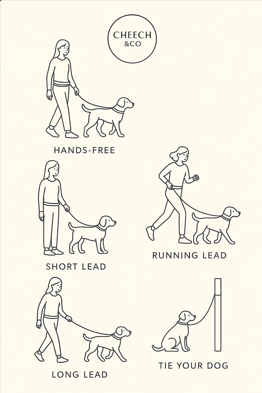 Cheech&Co Hands Free Dog Leash with Poop Bag Holder - for Walking