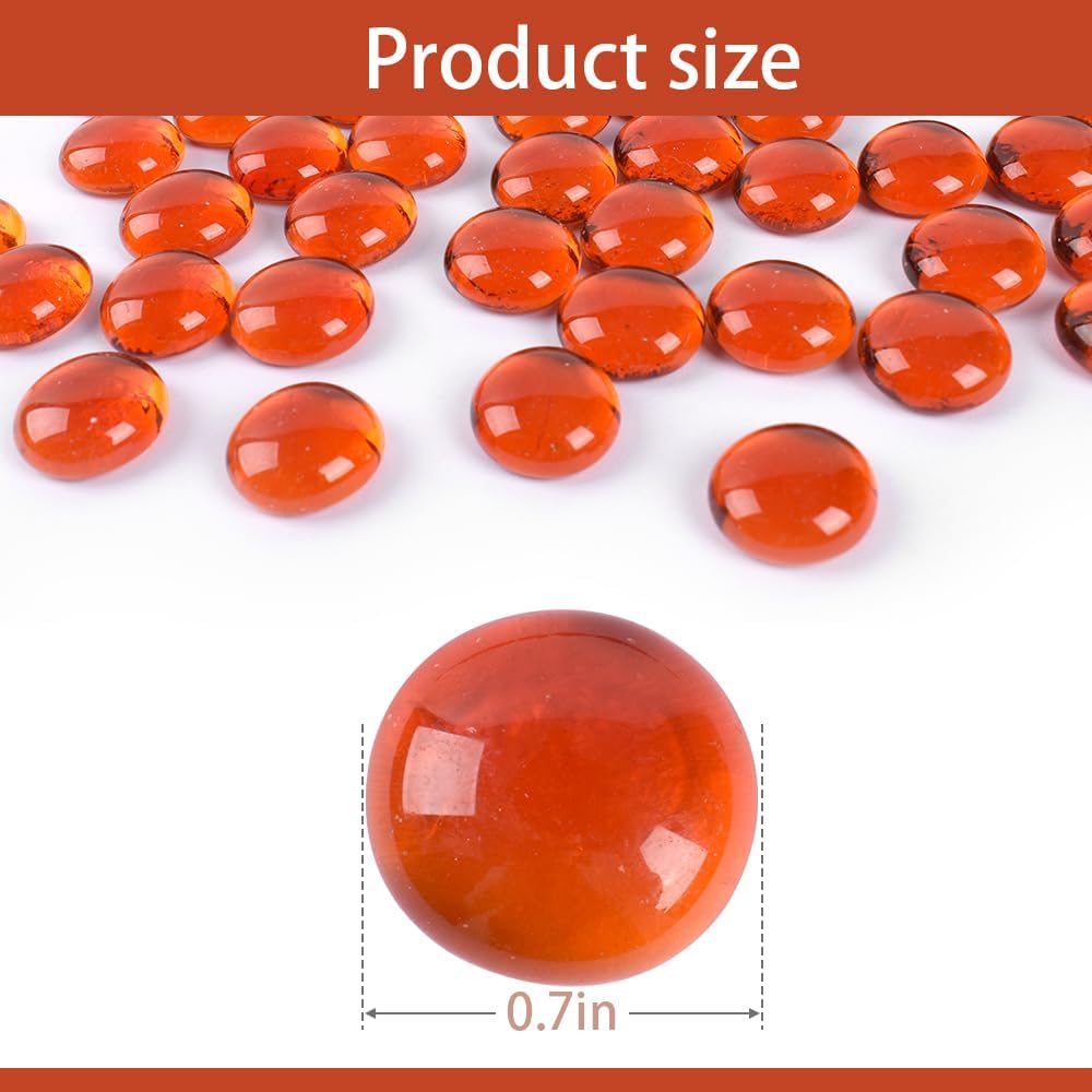 Red-Orange Flat Glass Marbles, 100PCS 1lb Vase Filler Beads