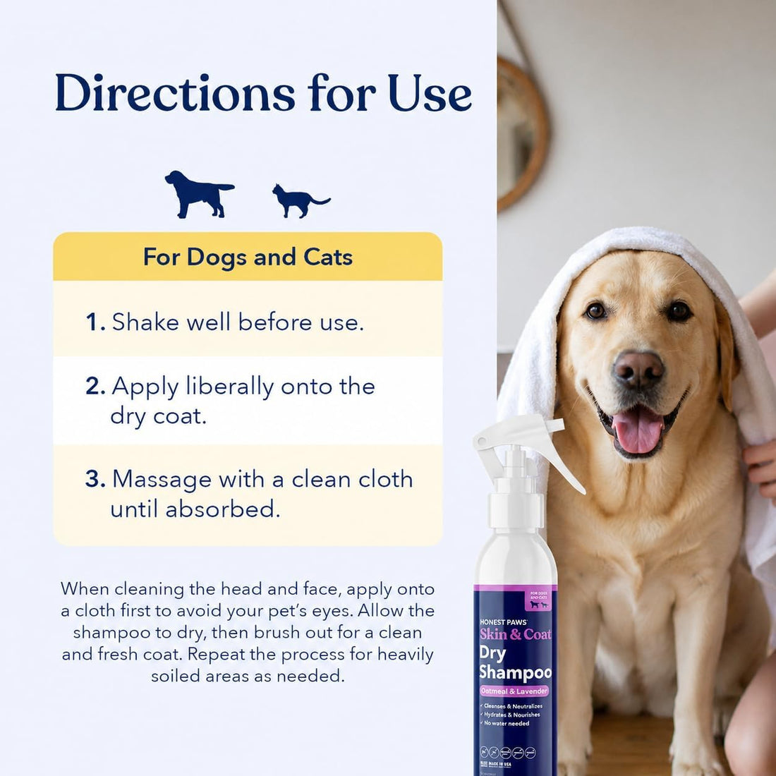 Dog Dry Shampoo, Waterless No-Rinse Foaming Formula