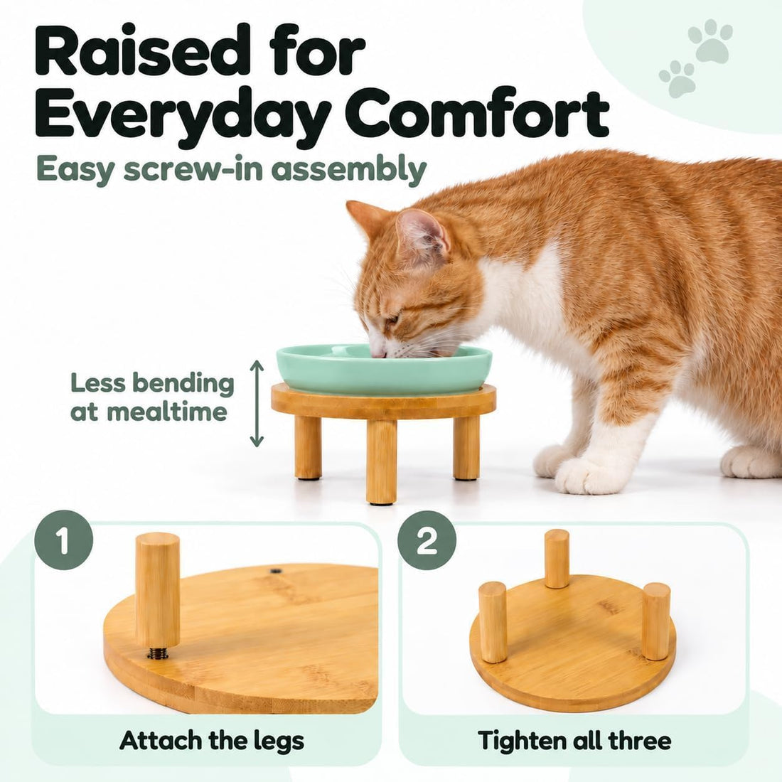 2 Pack Elevated Ceramic Cat Bowls with Bamboo Stand for Cat Bowl