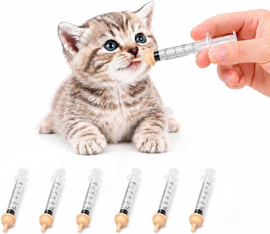 Newborn Pet Nursing Kit - 6 Pack 3ml Syringes & 6 Silicone Nipples.