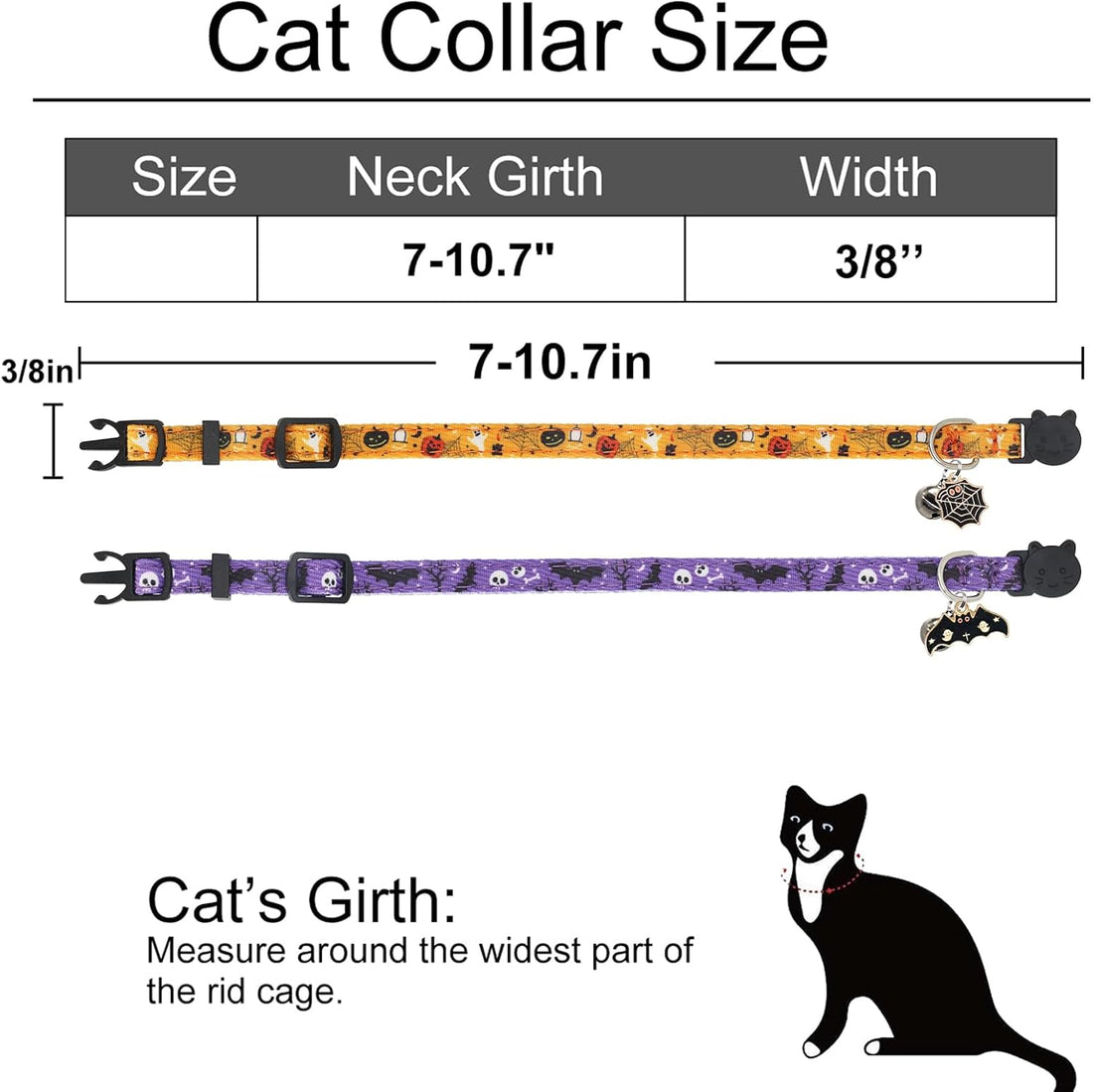 Halloween Cat Collar, Cotton 2 Pack Cat Collar with Bells, Purple