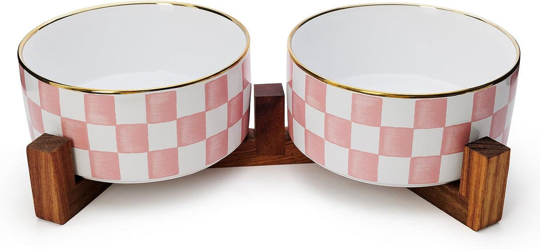Ceramic Checkered Dog Bowls for Medium Dogs