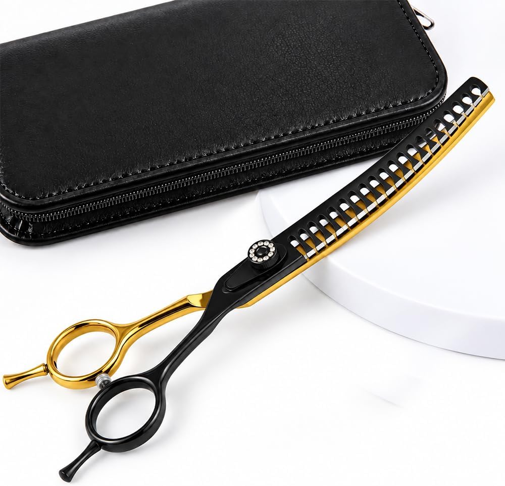 7" Curved Chunker Dog Grooming Scissors, 21 Teeth T-Shape