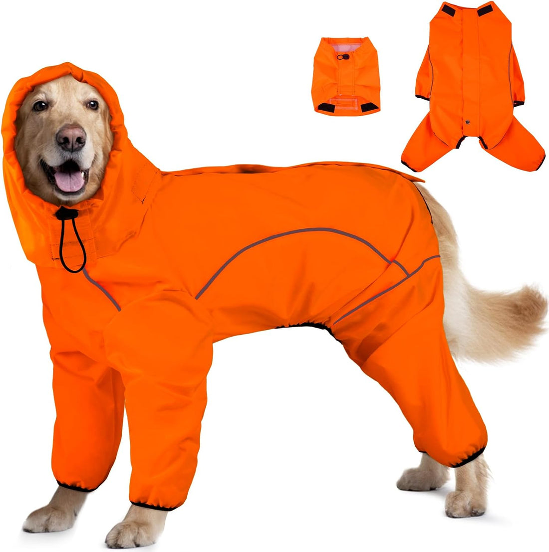 ADINIKIA Dog Raincoat,Waterproof Rain Jacket with Removable Hood,Khaki