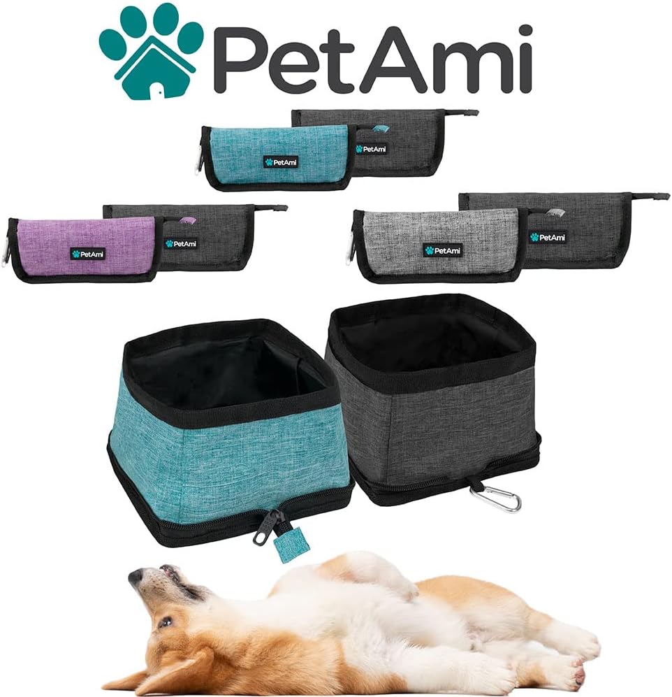 PetAmi Collapsible Dog Bowls 2 Pack, Food and Water Bowls Travel Set