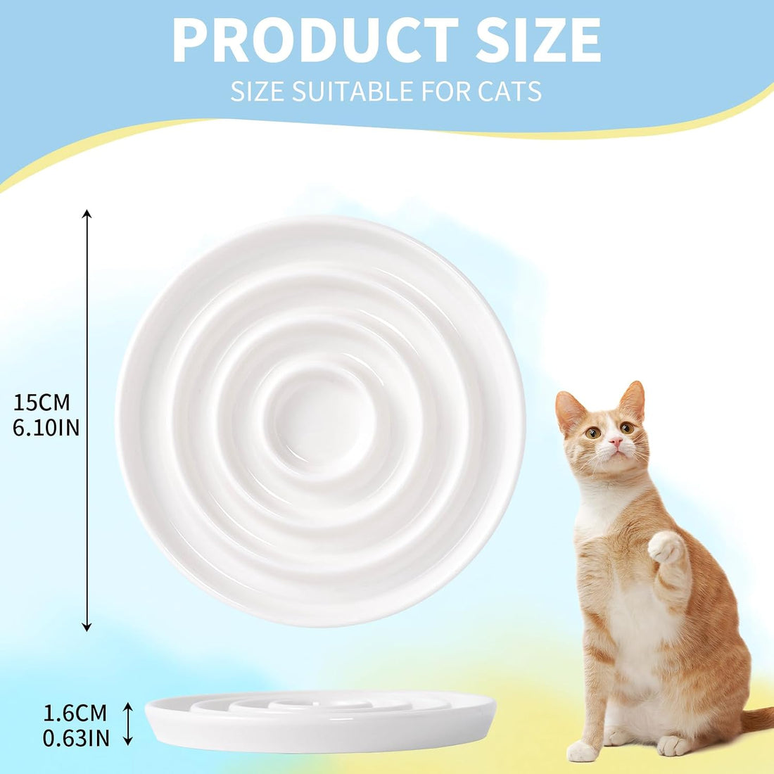 Ceramic Cat Slow Feeder,Shallow and Wide Opening Dish for Whisker