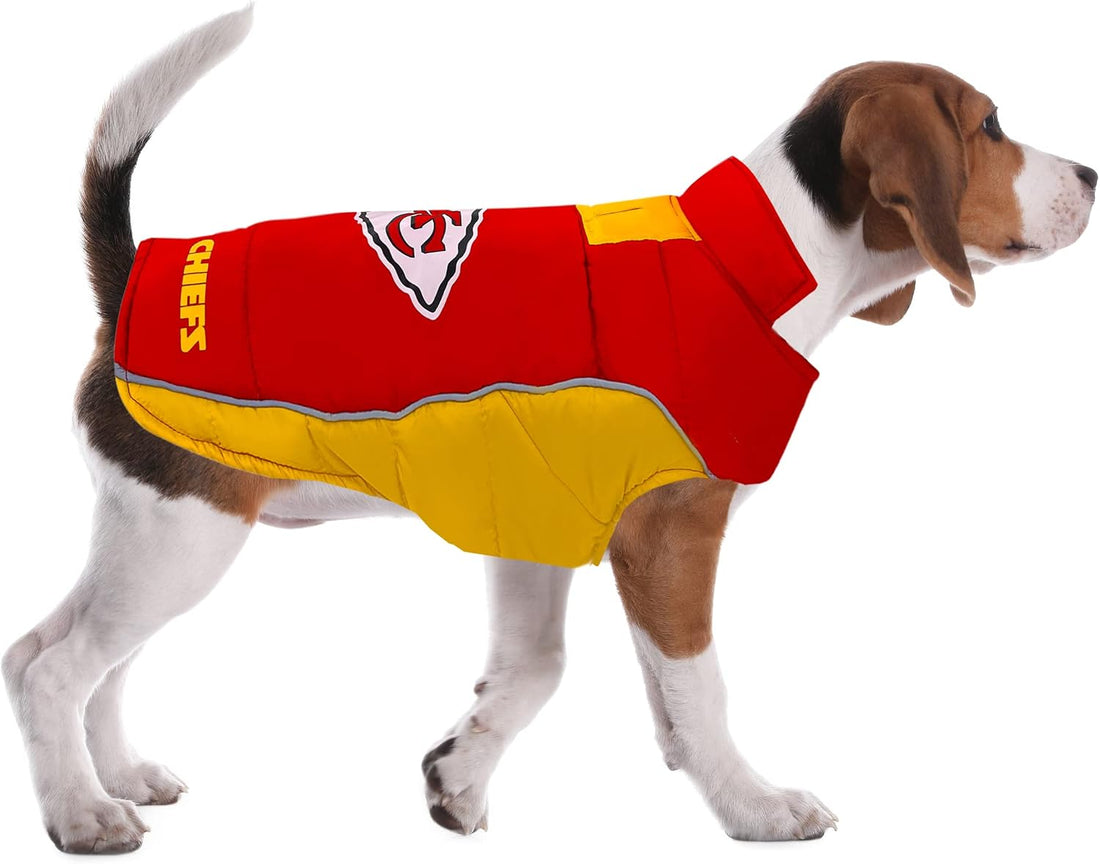 Pets First Kansas City Chiefs Puffer Vest, Small, Waterproof Dog Coat