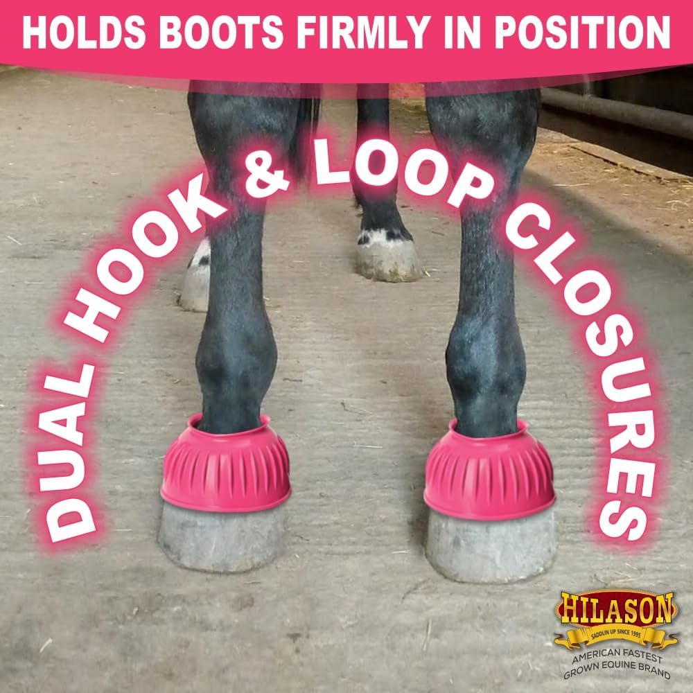 HILASON Western Horse Bell Boots PVC Ribbed Double Hook Loop
