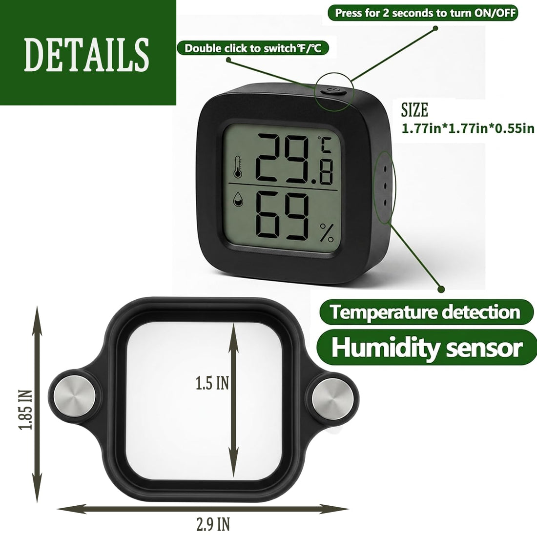 Reptile Temperature and Humidity Monitor Thermometer and Humidity