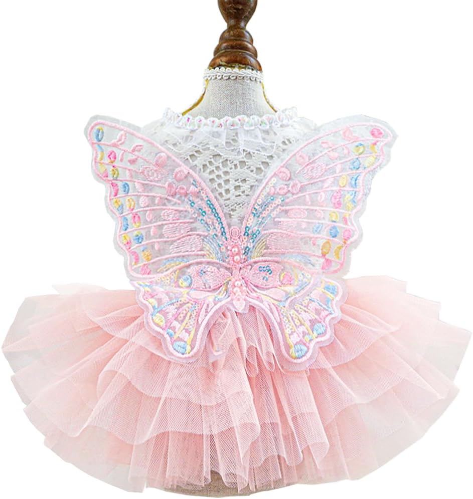 ANIAC Butterfly Dog Dress with Pink Tutu Funny Pet Clothes with Wing