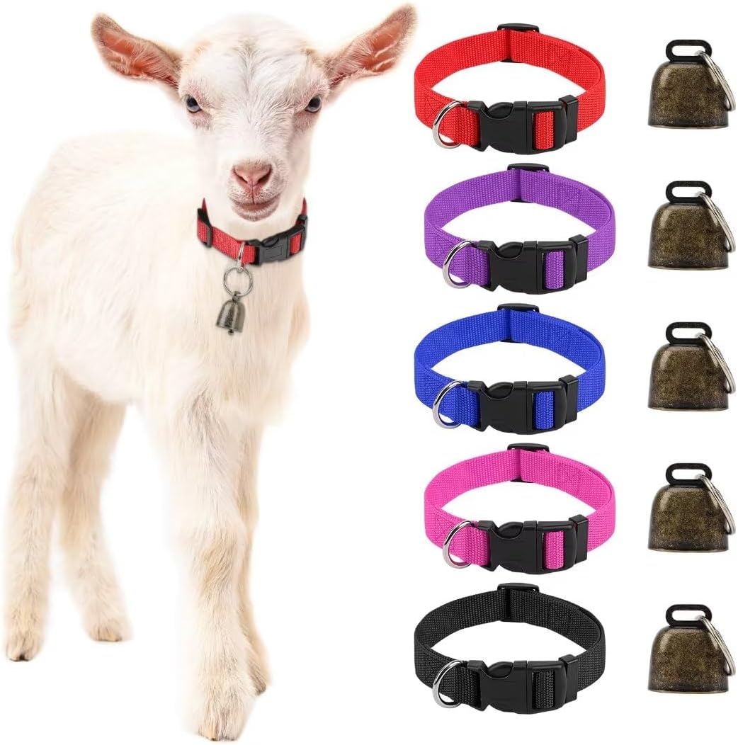 5 Pack Reflective Goat Collars with Bells,Anti-Lost Pet Collar