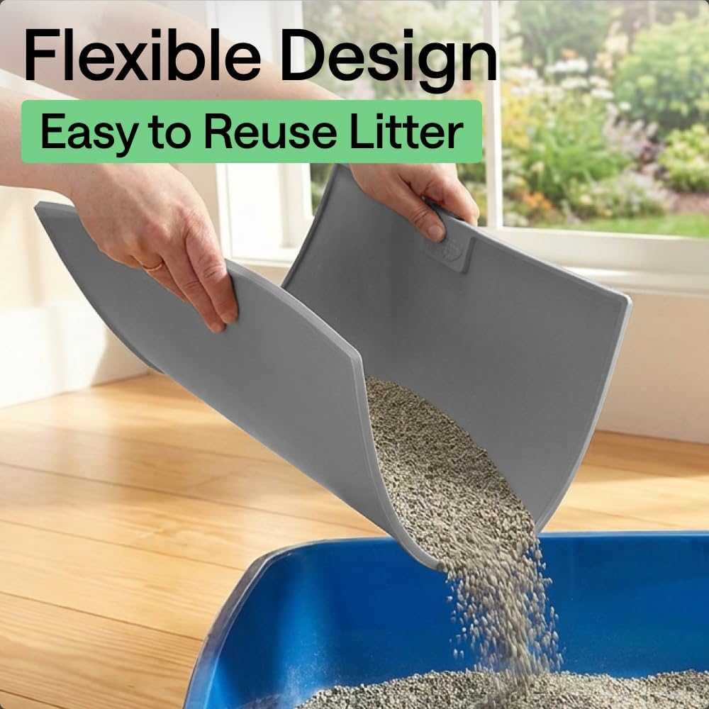 GORILLA GRIP Cat Litter Mat, Easy Clean Silicone Mats, 30x24 Gray
