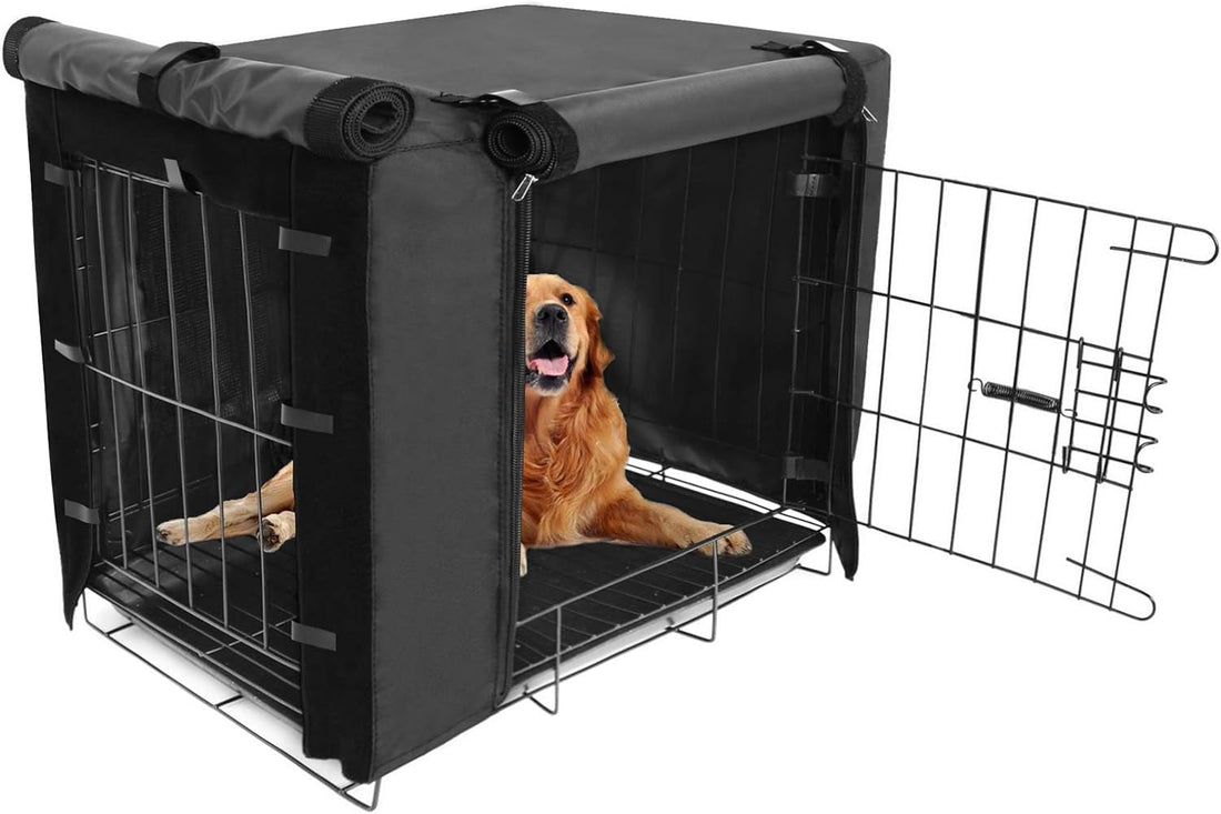 Double Door Breathable Dog Crate Cover, Black