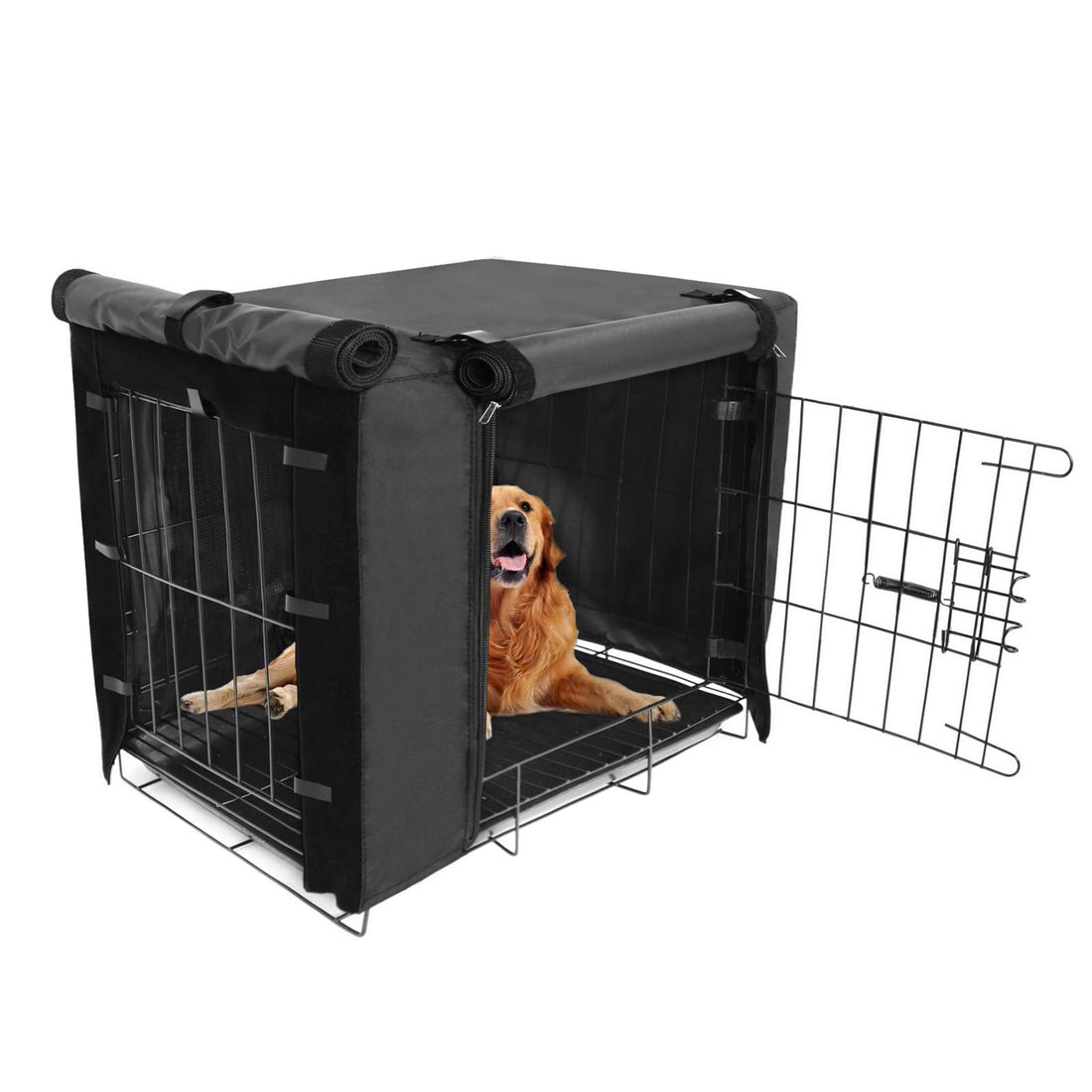 Double Door Breathable Dog Crate Cover, Black