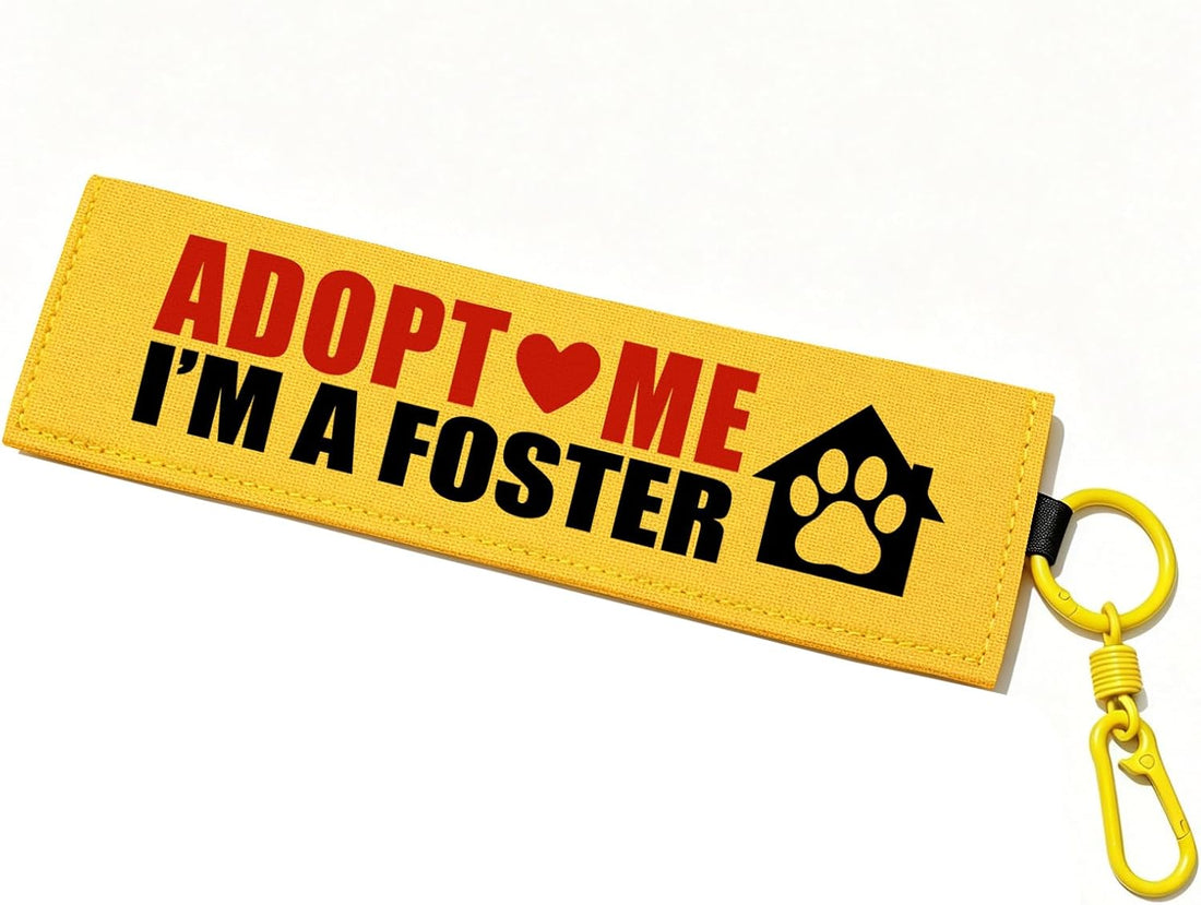 Yellow Adopt Me Dog Leash Sleeve Warning Wrap with Hook Carabiner