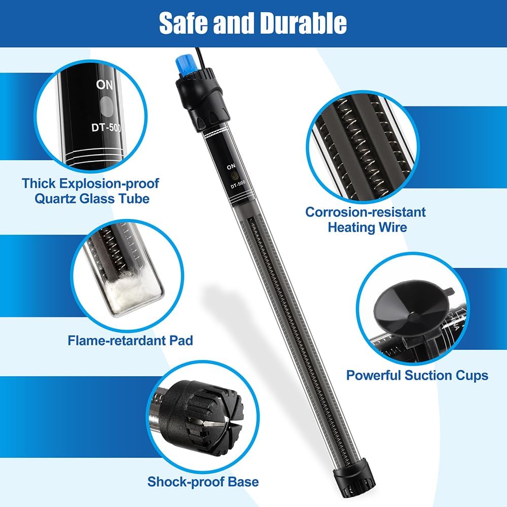 DaToo 500W Aquarium Heater Submersible 500Watt Fish Tank Heater