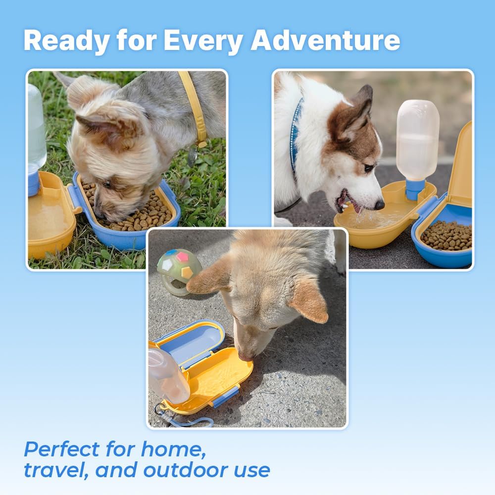 2-in-1 Dog Water Bottle & Food Container, Travel Bowl