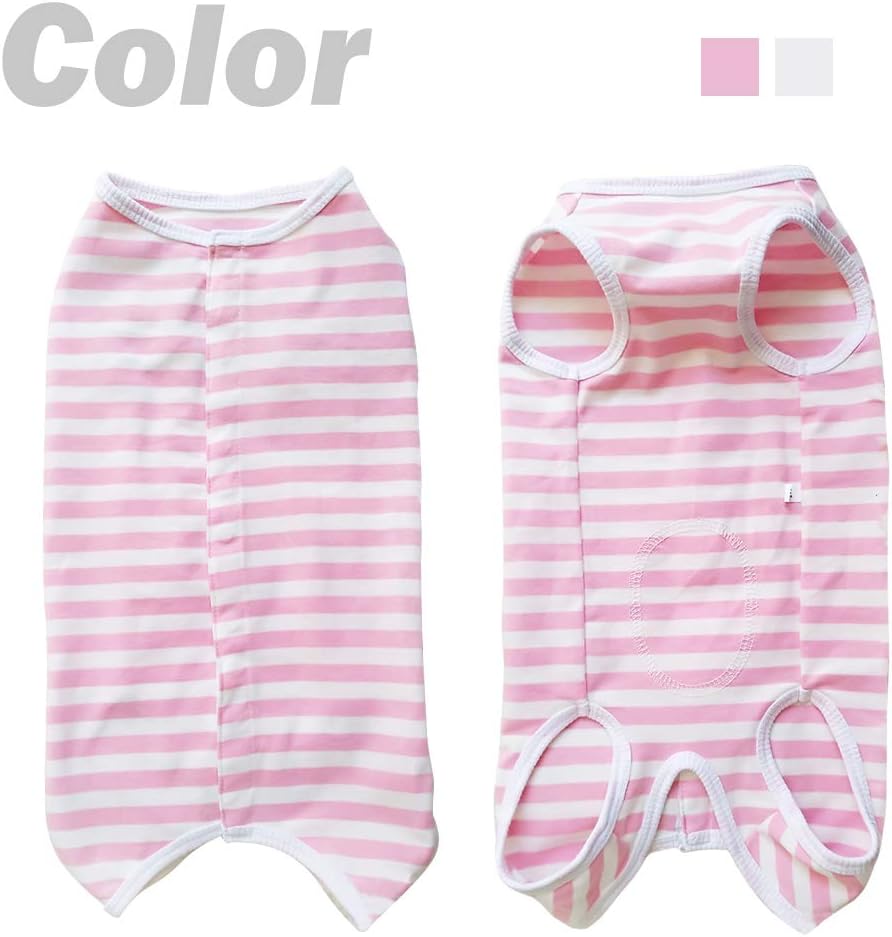 Dog Recovery Suit Post-Surgery Shirt, Pink & White Stripe