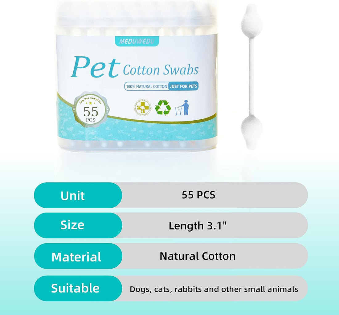 MEDUWEDU Pet Cotton Swabs, 55 Count|Gourd-Shaped Tips|Soft Cotton