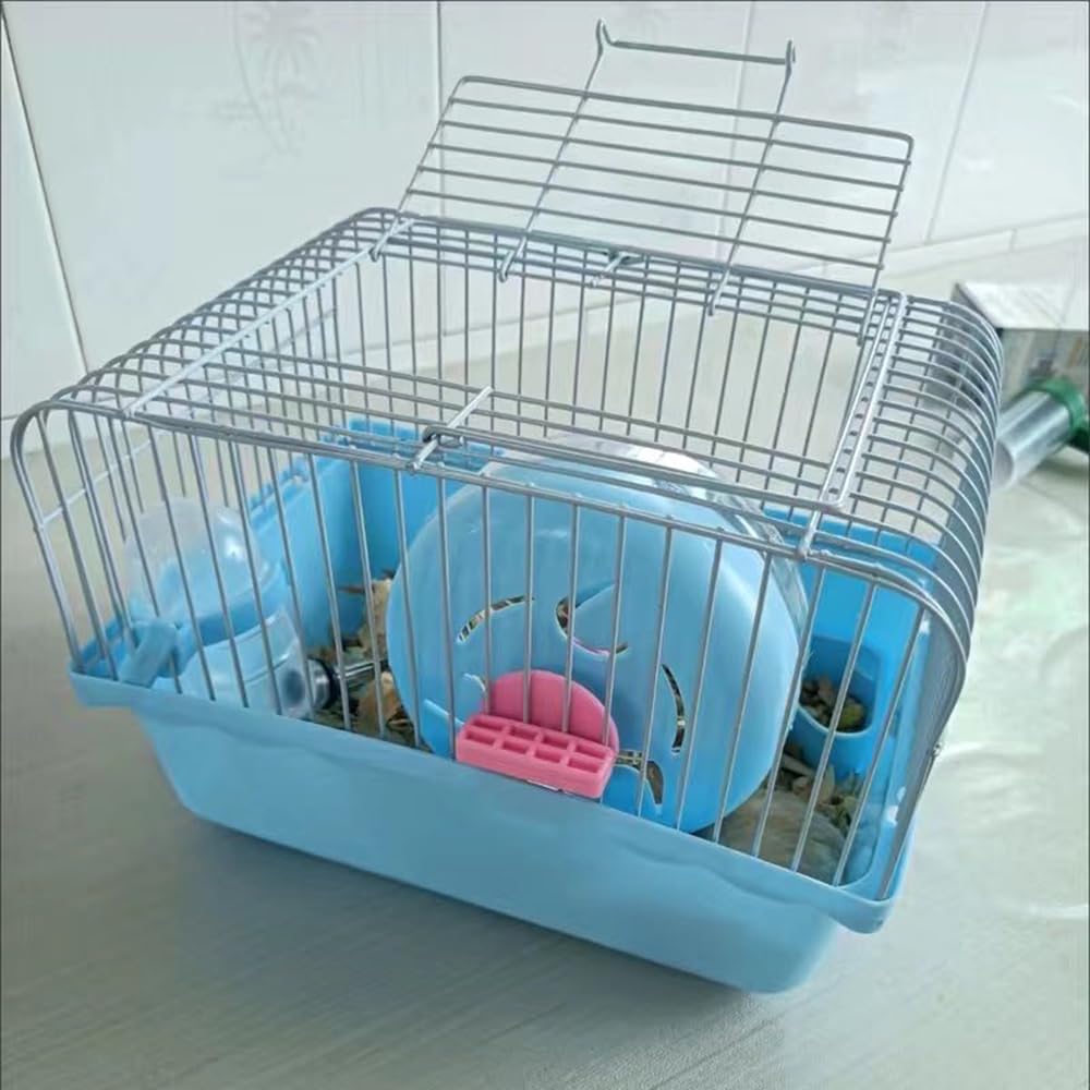 Small Pet Hamster Cage with Running Wheel Water Bottle Food Basin