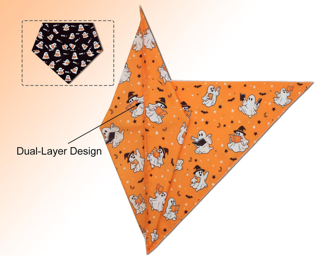 Halloween Dog Bandanas Cute Ghost Reversible Pet Outfit 2PCS