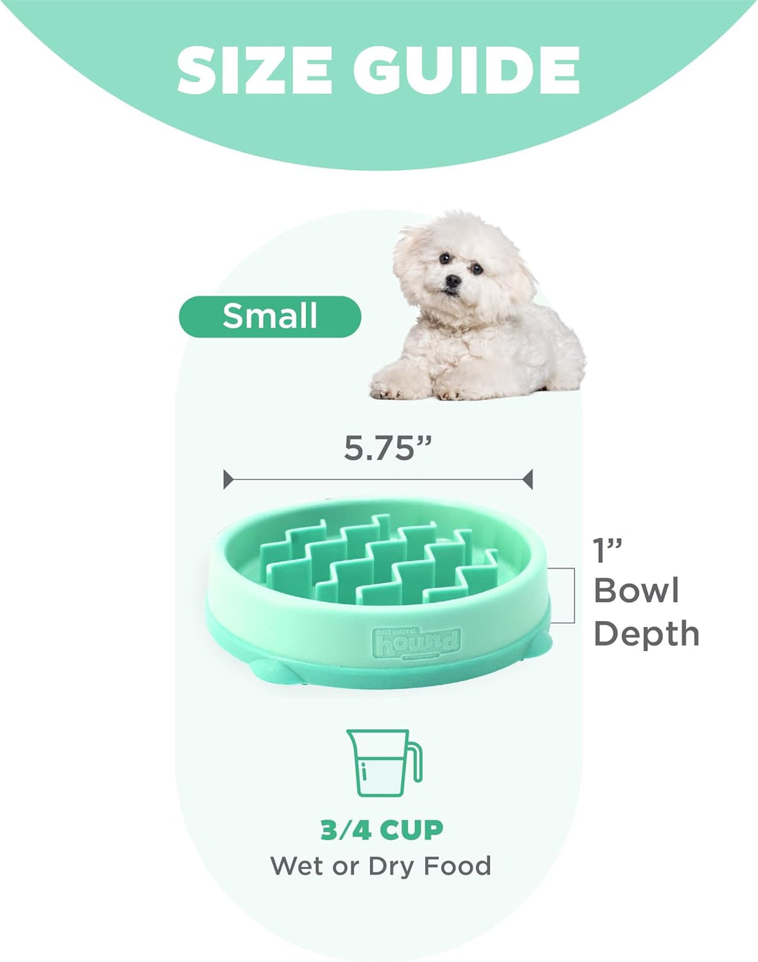 Outward Hound Fun Feeder Slo Bowl Dog Slow Feeder, Wave, Mint, 5.8"