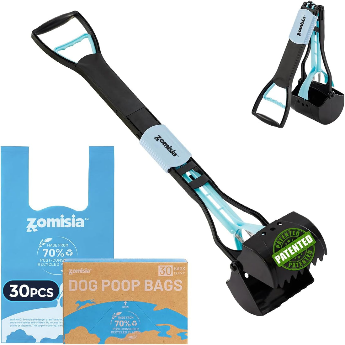 ZOMISIA 32" Long Handle Pooper Scooper with 30 Count Waste Bags