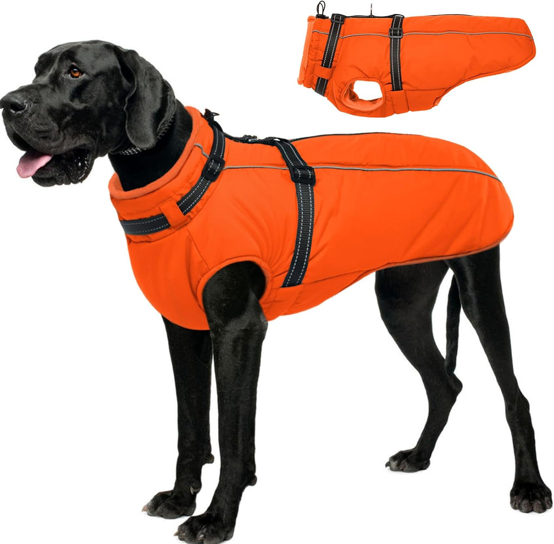 Lelepet Dog Winter Coat Waterproof Dog Jacket with Harness Built in