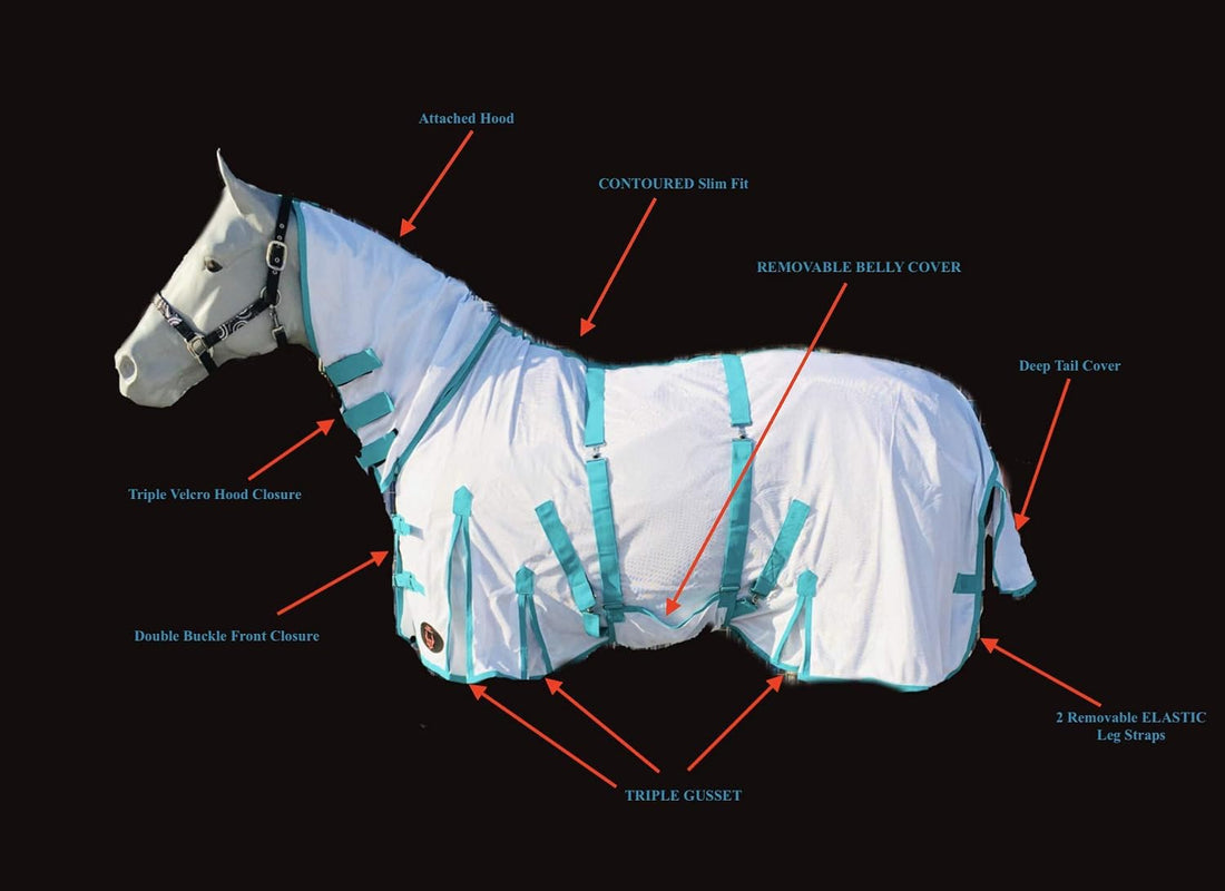 Horse Fly Sheet with Neck & Detachable Belly Band, Lightweight Mesh