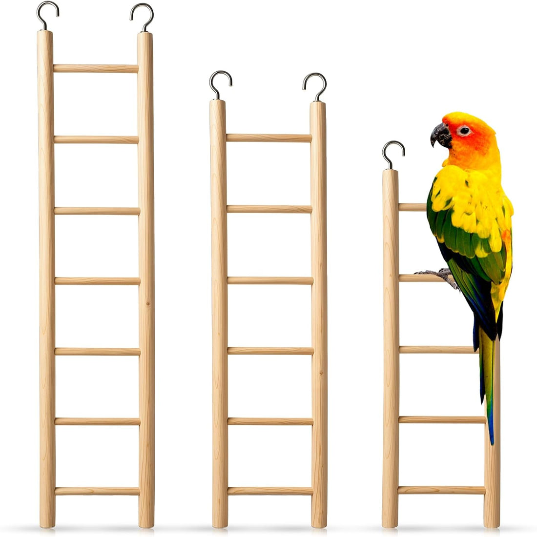 3 Pcs Natural Wooden Bird Cage Ladder Set 6 Step/7 Step/8 Step