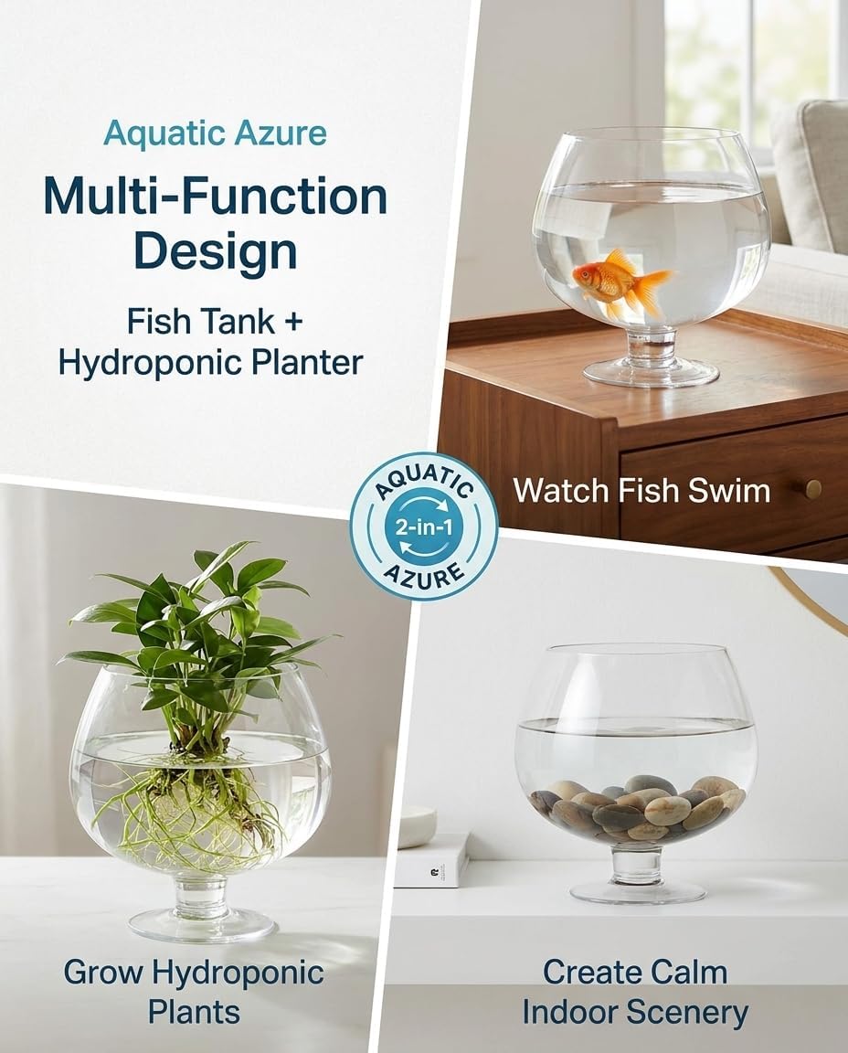 SUPVOX Glass Fish Bowl 6.7 Inch Round Goldfish Tank