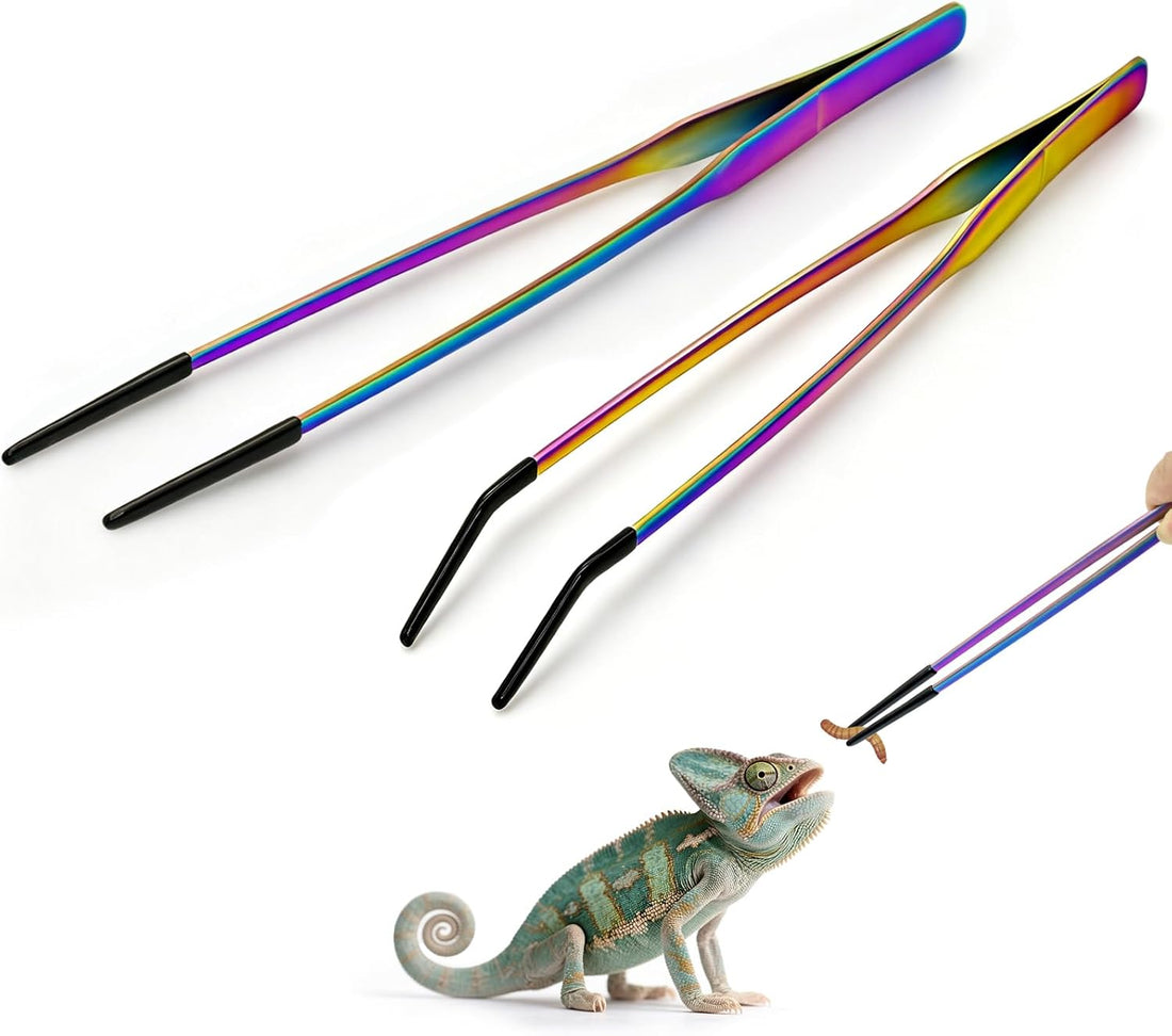 Syn-zer Reptile Feeding Tongs, 10.6" Straight & Curved (Multicolor)